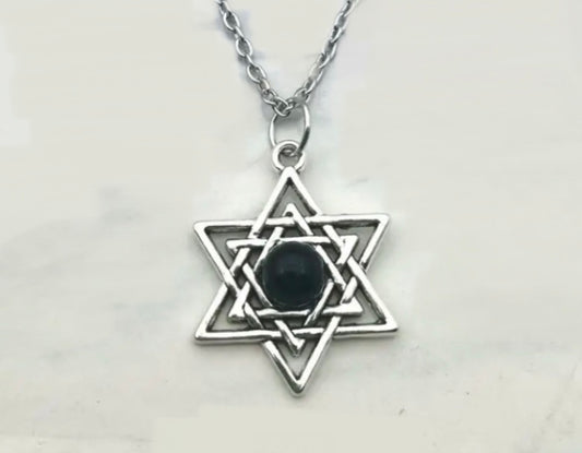 Star of David Black Bead Necklace