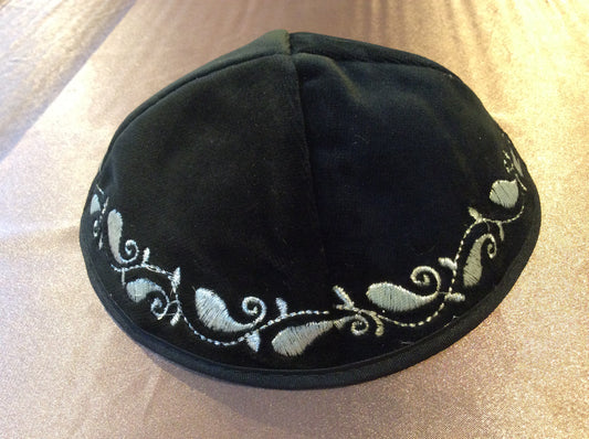 Black Velvet Embroidered Kippa Yarmulka